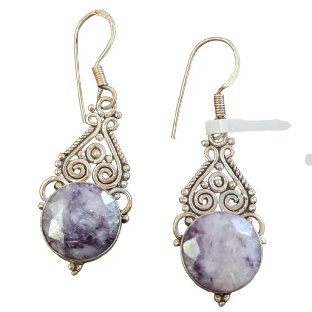Faceted Sapphire dangle earrings, round cut, set in 925 silver