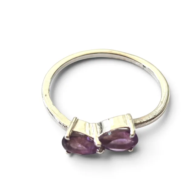Amethyst Pear cut duet ring in 925 silver, size 8