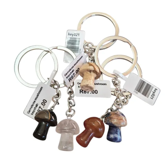Gemstone mushroom keychain, assorted, 80mm