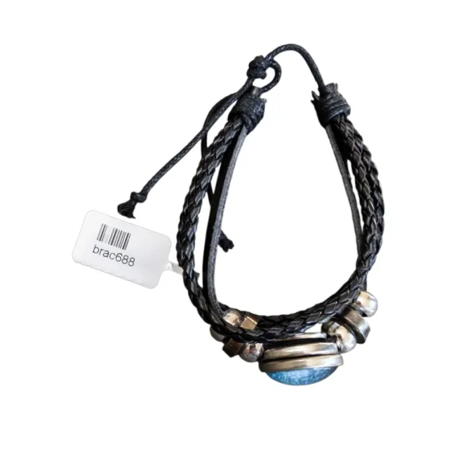 Woven bracelet adjustable, whirl pool picture, base metal base, black
