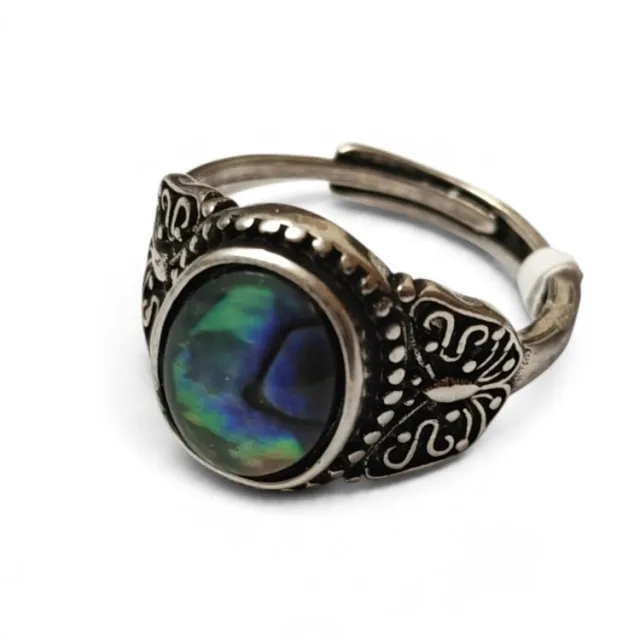 Oval abalone cabochon vintage inspired dress ring, adjustable