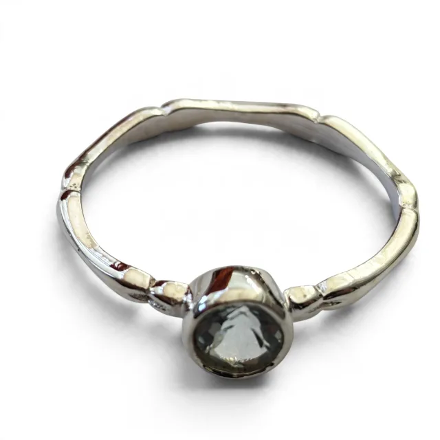 Blue topaz ring in 925 silver, Round, size 9